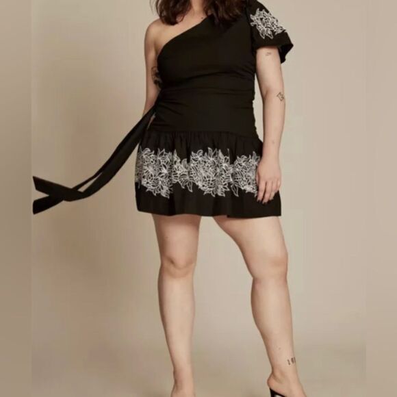 TANYA TAYLOR "Amber" Embroidered One Shoulder Mini Dress Plus Size 20 $495 - Picture 1 of 14
